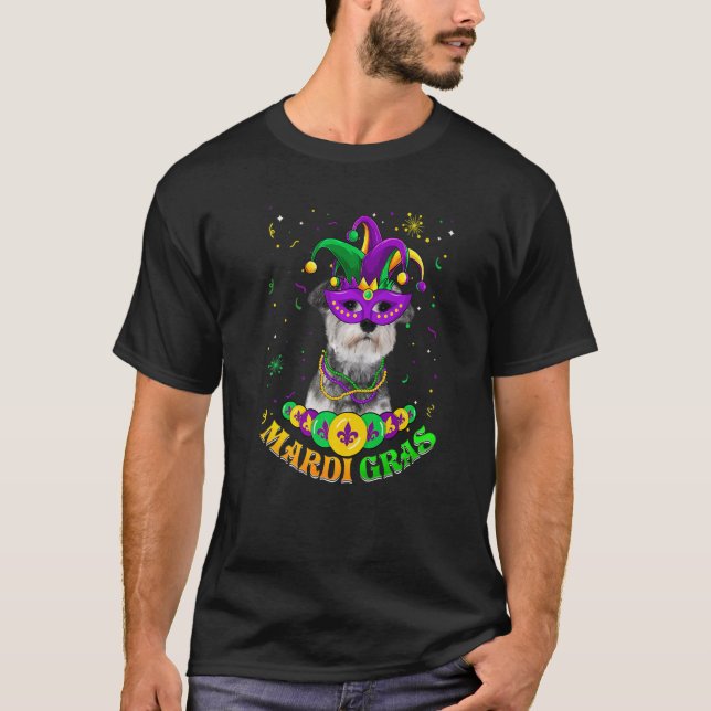 Cute Mardi Gras Schnauzer Dog Dad Dog Mum Mask Bea T-Shirt (Front)