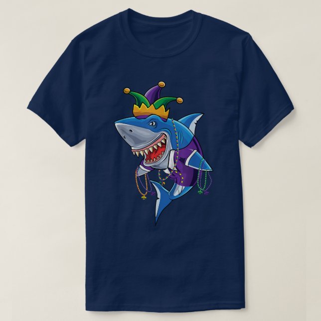 Cute Mardi Gras SharkNew Orleans Tuesday Boys Fish T-Shirt (Design Front)