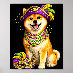 Cute Mardi Gras Shiba Inu Dog Poster