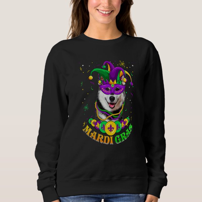 Cute Mardi Gras Siberian Husky Dog Dad Dog Mom Mas Sweatshirt (Front)