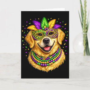 Cute Mardi Gras Themed Golden Retriever Dog Card