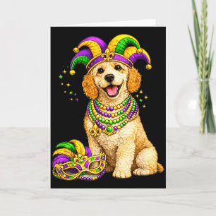 Cute Mardi Gras Themed Labradoodle Dog  Card