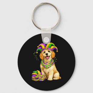 Cute Mardi Gras Themed Labradoodle Dog Key Ring