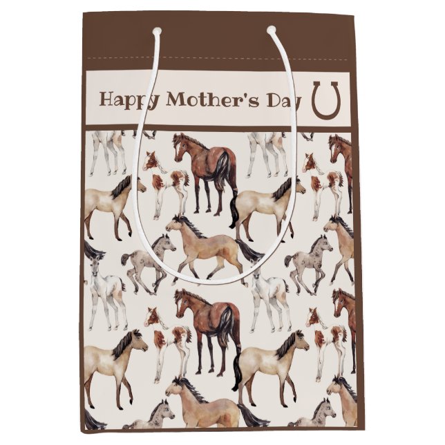 Cute Mares and Foals Horse Mother's Day Medium Gift Bag (Front)