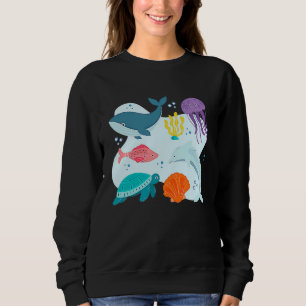 Cute Marine Animals Whale Dolphin Fish Shark Jell Sweatshirt