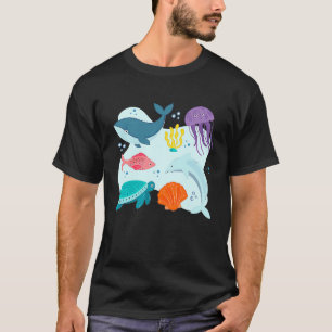 Cute Marine Animals  Whale Dolphin Fish Shark Jell T-Shirt