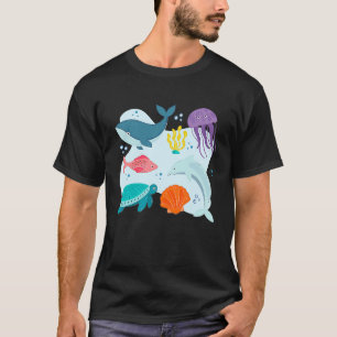 Cute Marine Animals Whale Dolphin Fish Shark Jell T-Shirt