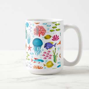 Cute Marine Life Colourful Cartoon Illustration Coffee Mug