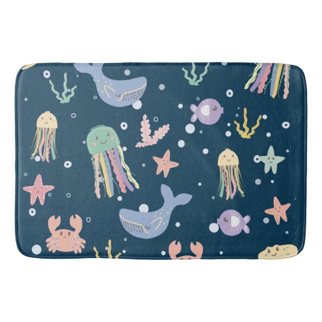 Cute Marine Life Seamless Pattern Bath Mat (Front)