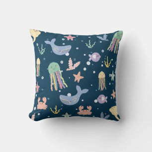 Cute Marine Life Seamless Pattern Cushion