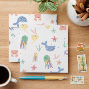 Cute Marine Life Seamless Pattern Envelope