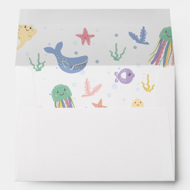 Cute Marine Life Seamless Pattern Envelope (Back (Bottom))