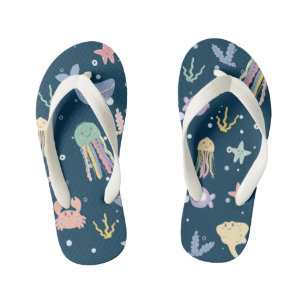 Cute Marine Life Seamless Pattern Kid's Thongs
