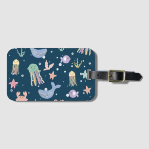 Cute Marine Life Seamless Pattern Luggage Tag