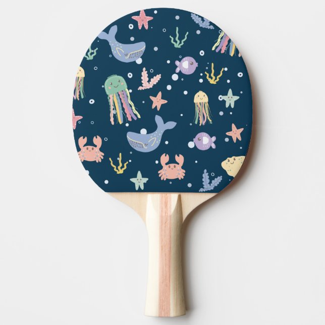 Cute Marine Life Seamless Pattern Ping Pong Paddle (Front)