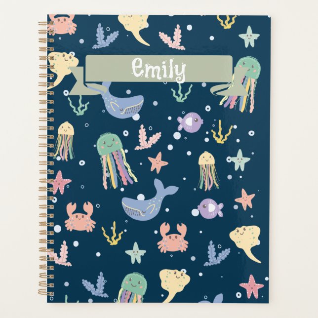 Cute Marine Life Seamless Pattern Planner (Front)