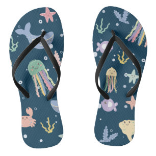 Cute Marine Life Seamless Pattern Thongs