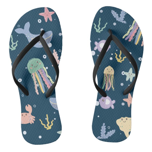 Cute Marine Life Seamless Pattern Thongs (Footbed)