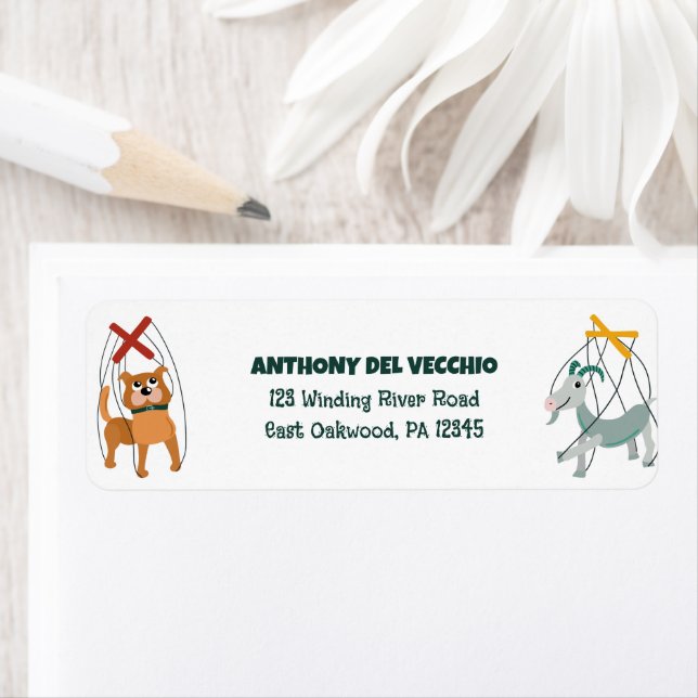 Cute Marionette Puppets Puppeteers Return Address Label (Insitu)