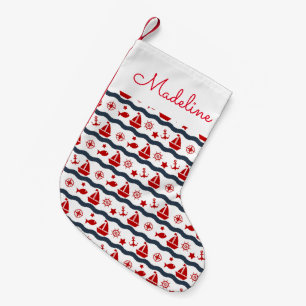 Cute Maritime Pattern Add Your Name Small Christmas Stocking