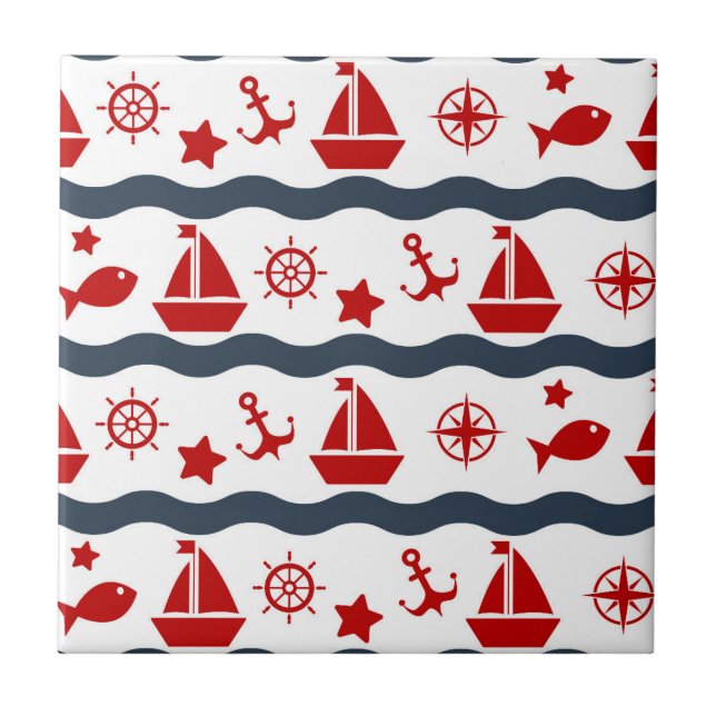 Cute Maritime Pattern Ceramic Tile (Front)