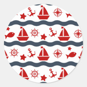 Cute Maritime Pattern Classic Round Sticker