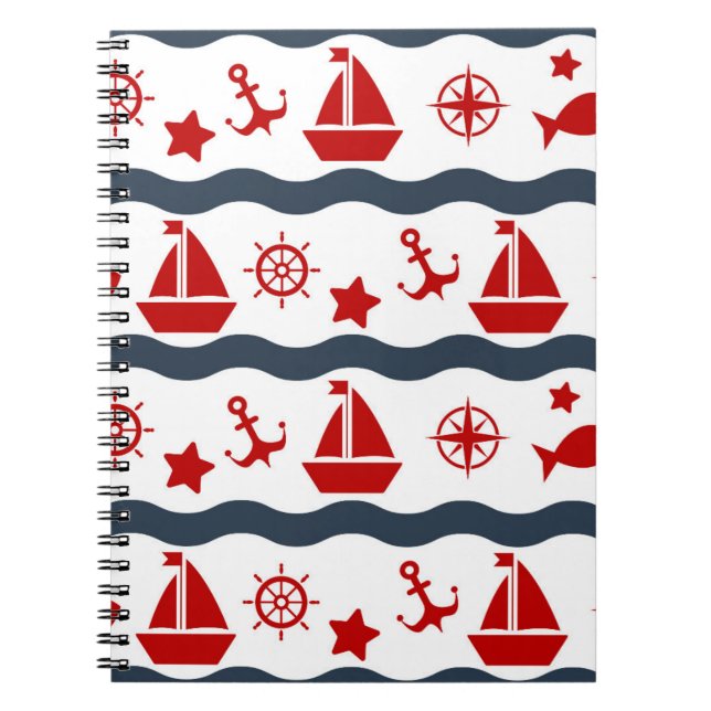 Cute Maritime Pattern Notebook (Front)