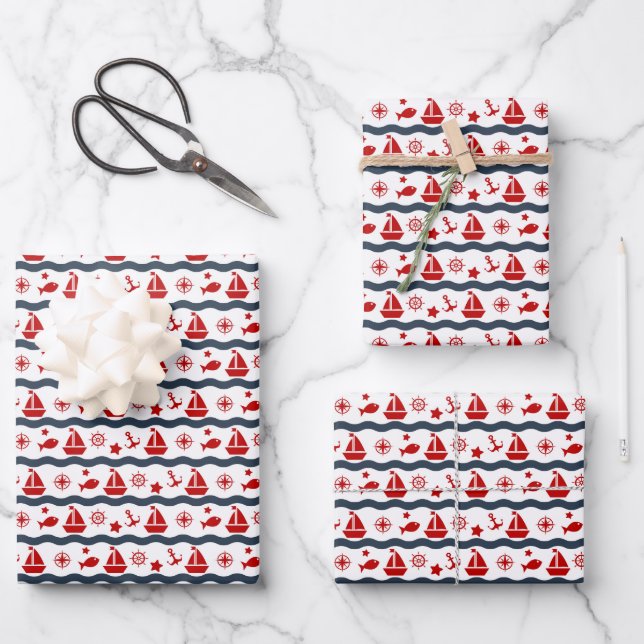 Cute Maritime Pattern Wrapping Paper Sheet (Front)