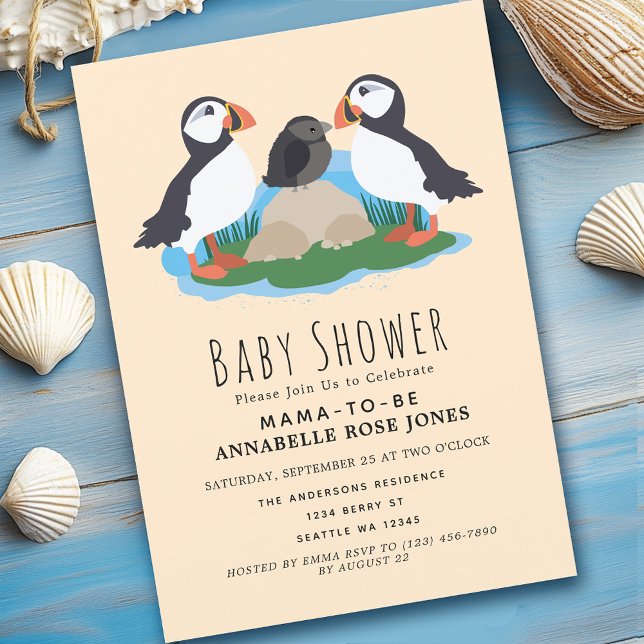 Cute Maritime Puffin Baby Shower Invitation (Creator Uploaded)