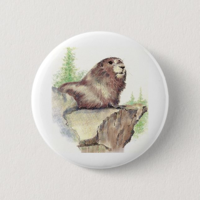 Cute Marmot, Animal Nature, Wildlife Watercolor 6 Cm Round Badge (Front)