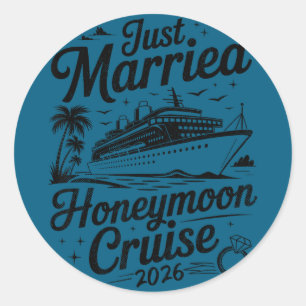 Cute married honeymoon cruise 2026 newlyweds classic round sticker