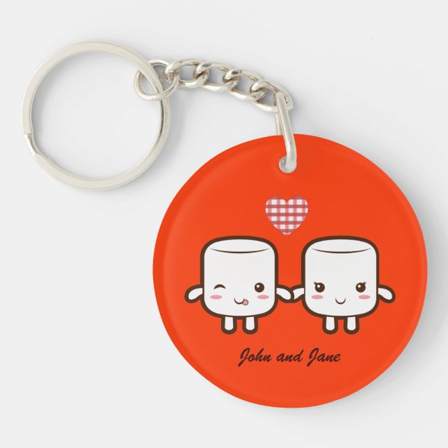 Cute Marshmallow couple Key Ring (Front)