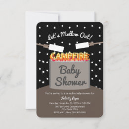 Cute Marshmallow Starry Nighttime Campfire Baby Invitation