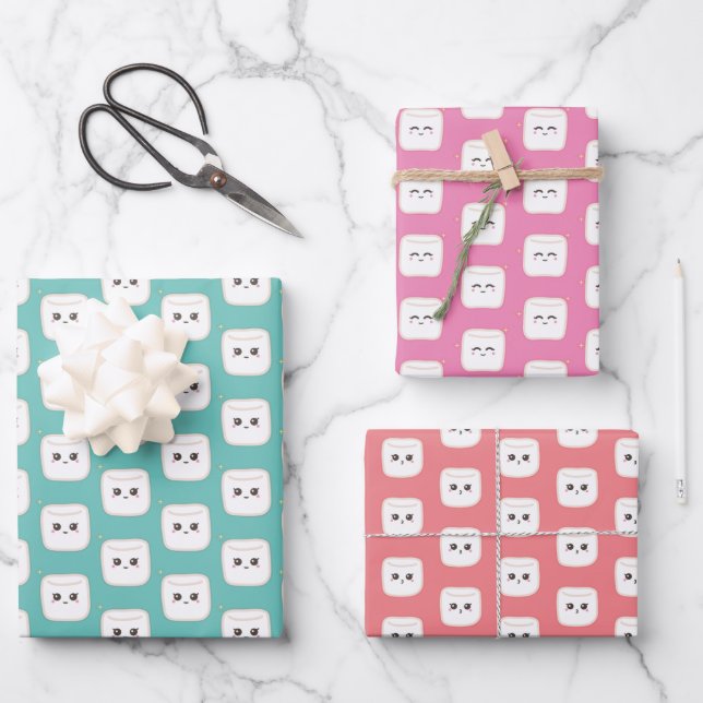 Cute Marshmallows Wrapping Paper Sheet (Front)