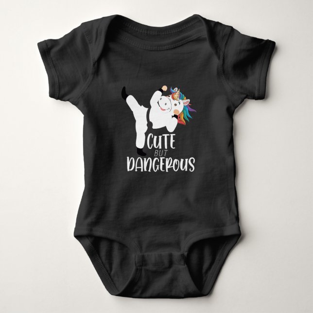 Cute Martial Arts Dangerous Unicorn Karate Baby Bodysuit (Front)