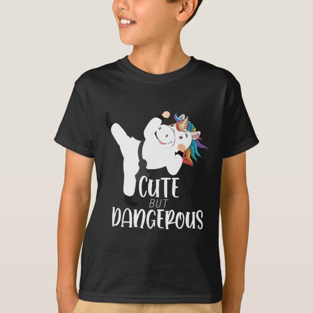 Cute Martial Arts Dangerous Unicorn Karate T-Shirt (Front)