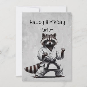 Cute Martial Arts Racoon Custom Birthday Card
