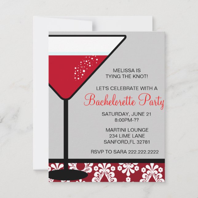 Cute Martini Bachelorette Party Invitation (Front)