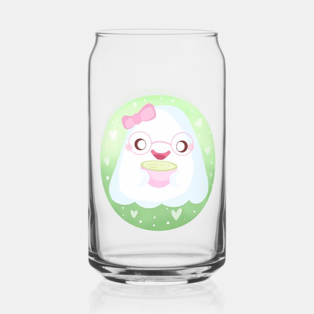 Cute Matcha Latte Ghost Can Glass (Front)