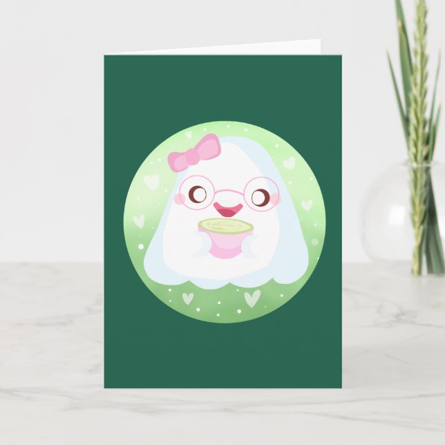 Cute Matcha Latte Ghost Card (Front)
