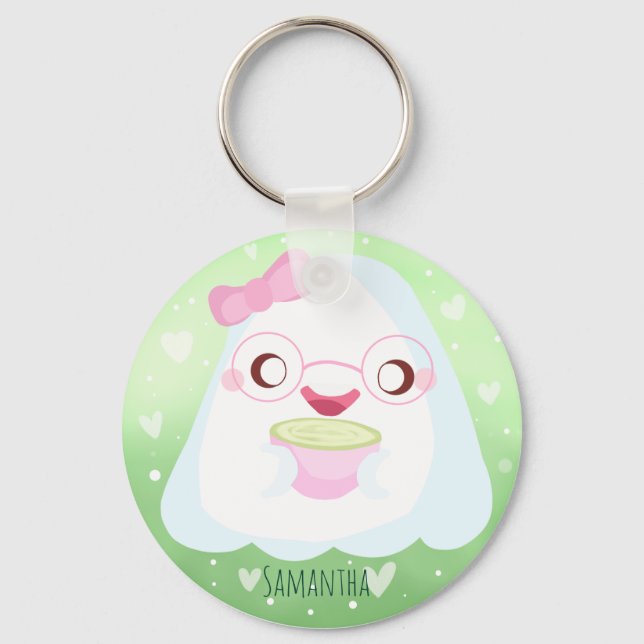Cute Matcha Latte Ghost Key Ring (Front)