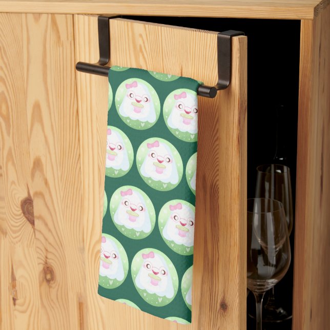 Cute Matcha Latte Ghost Tea Towel (Thirds Fold)