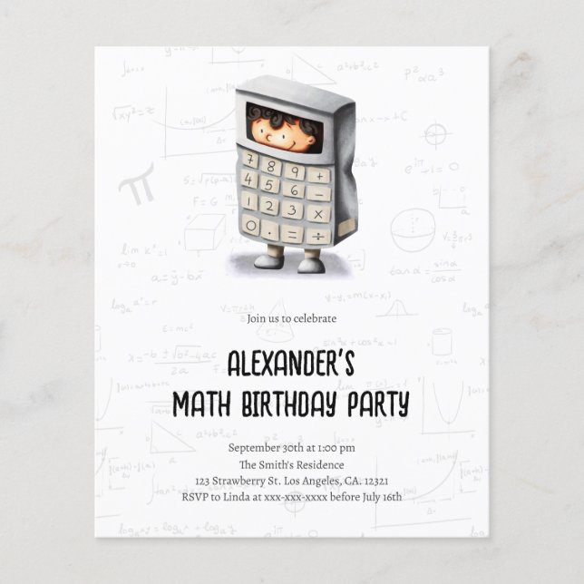 Cute Math Formulas Budget Birthday Invitation Flyer (Front)
