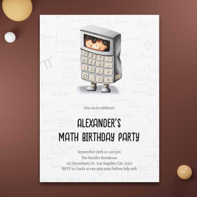 Cute Math Formulas Calculator Birthday Party Invitation (Creator Uploaded)