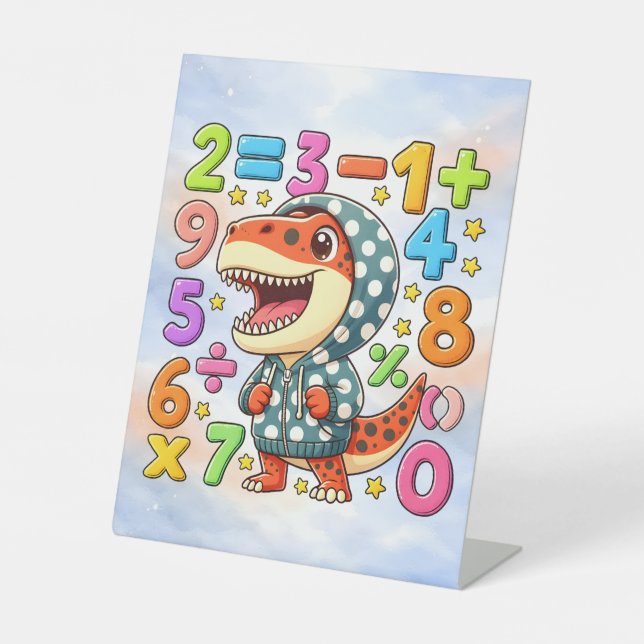Cute Maths Dinosaur Desk Art for Kids Pedestal Sign (Front)