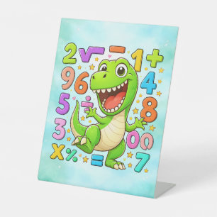 Cute Maths Dinosaur Numbers Desk Art for Kids Pedestal Sign