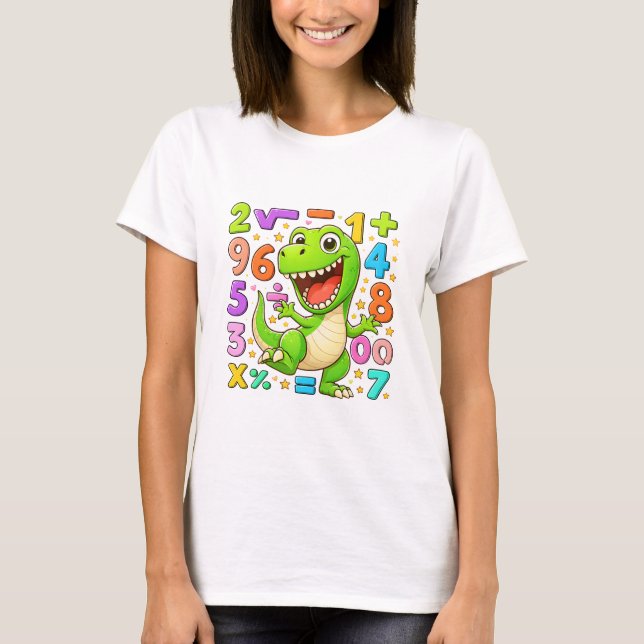 Cute Maths Dinosaur Numbers T Shirt for Kids (Front)