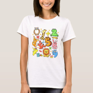 Cute Maths Numbers Animals Cartoon T Shirt Kids UK
