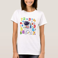 Cute Maths Numbers Astronaut Cartoon T Shirt Kids