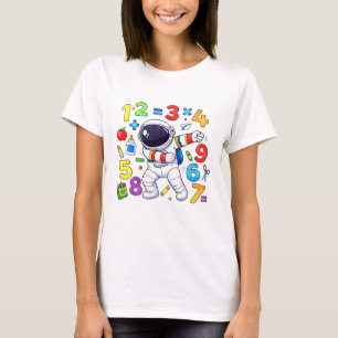 Cute Maths Numbers Astronaut Cartoon T Shirt Kids
